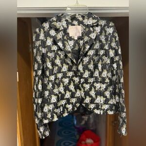 Gorgeous black floral metallic threaded Rebecca Taylor blazer GUC